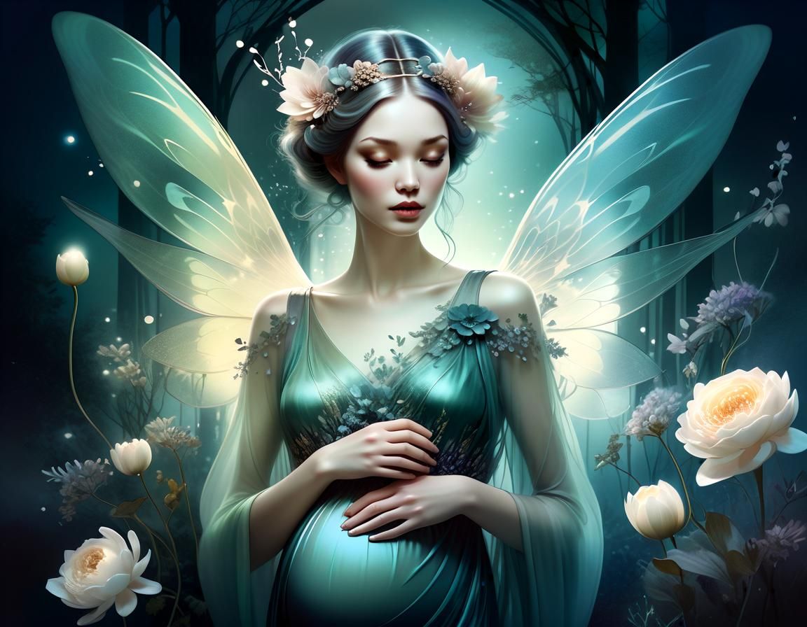 Pregnant Fairy Dances in Moonlit Forest