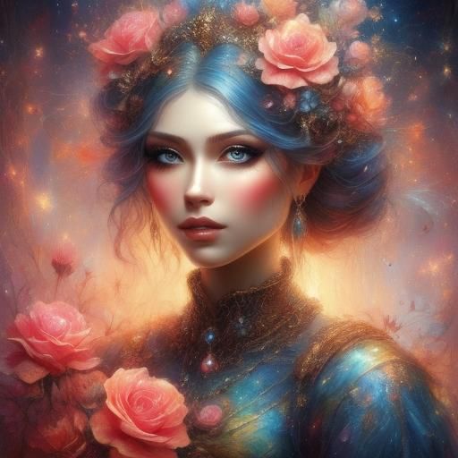 Dreamlike Portrait of a Lady with Swirling Flowers