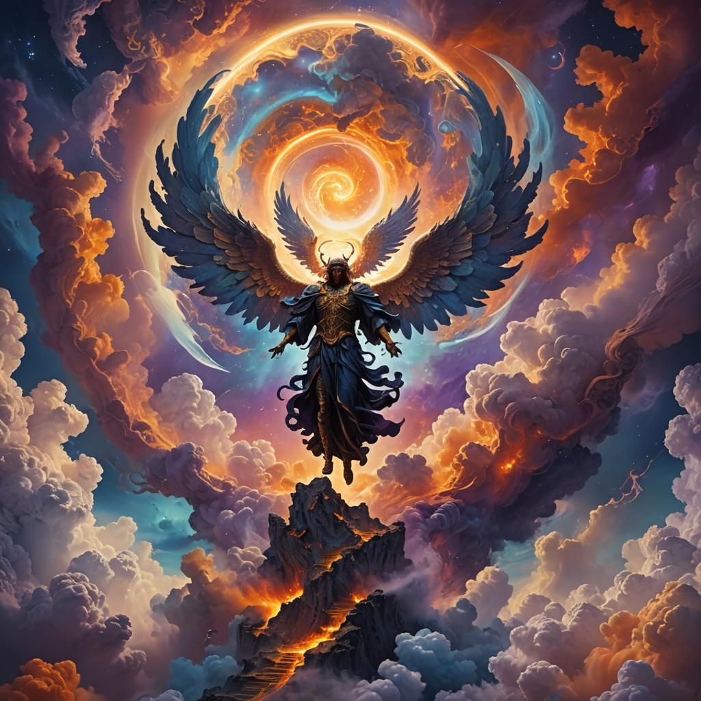 Fallen Angel in Cosmic Vortex: Fantasy Concept Art