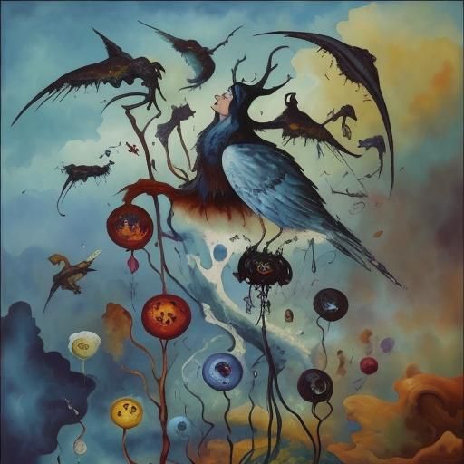 Surreal Boy Emerging from Anguish: Impasto Gouache Style