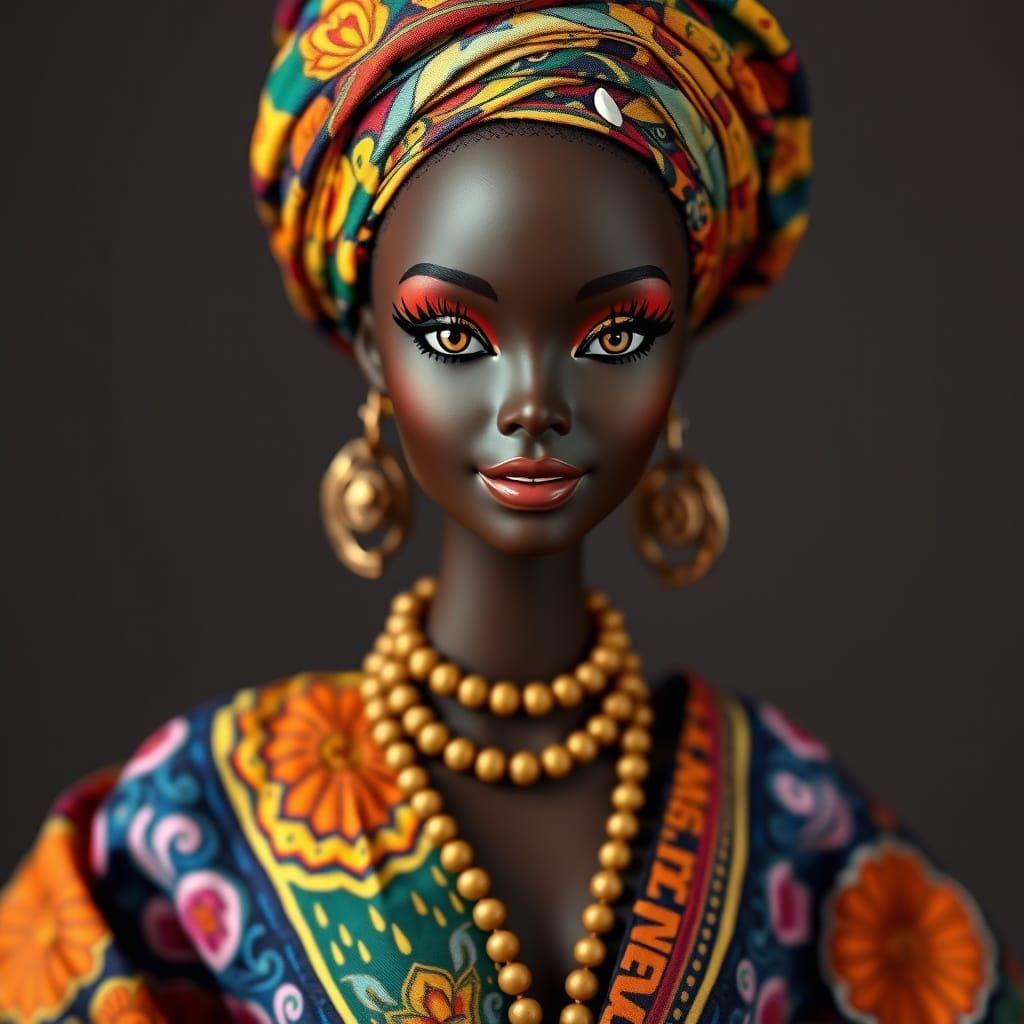 Dark Skinned Queen in Traditional Benin Attire, as Barbie Do...