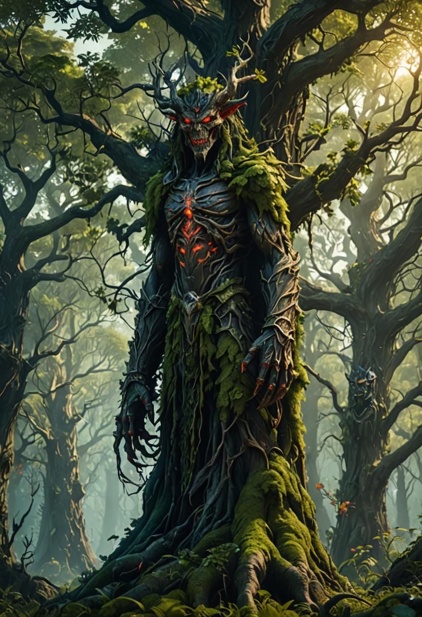 Tree Demon Protecting Forest: Fantasy Concept Art
