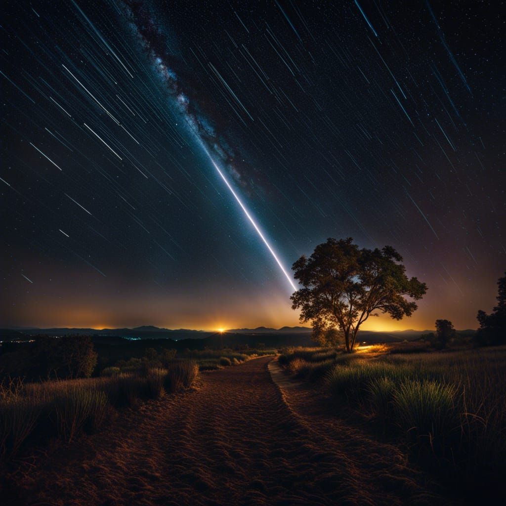 Dramatic Hyperrealistic Meteor Shower in Atmospheric Style