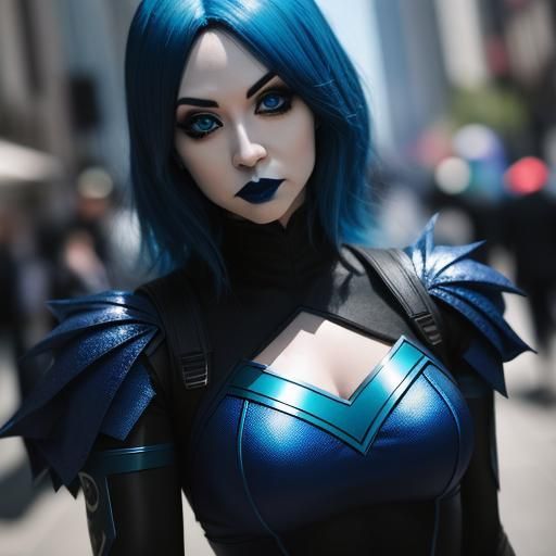 Blue-Haired Goth Girl in Superman Pose