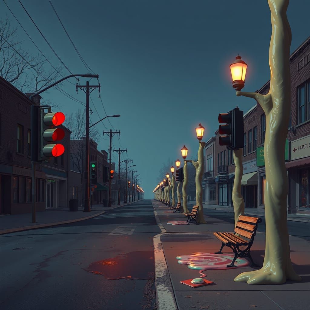Surreal Melting Street Scene in a Dreamlike Style