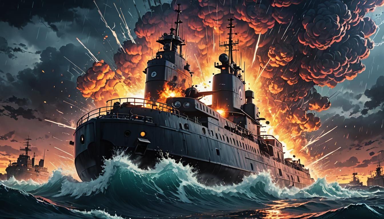 Submarine in Storm: Cinematic Anime in Studio Trigger Style