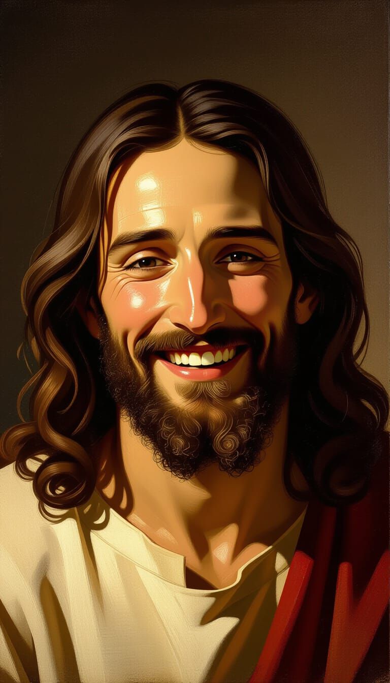 Jesus Christ Laughing: Realistic Portrait in Old Master Styl...