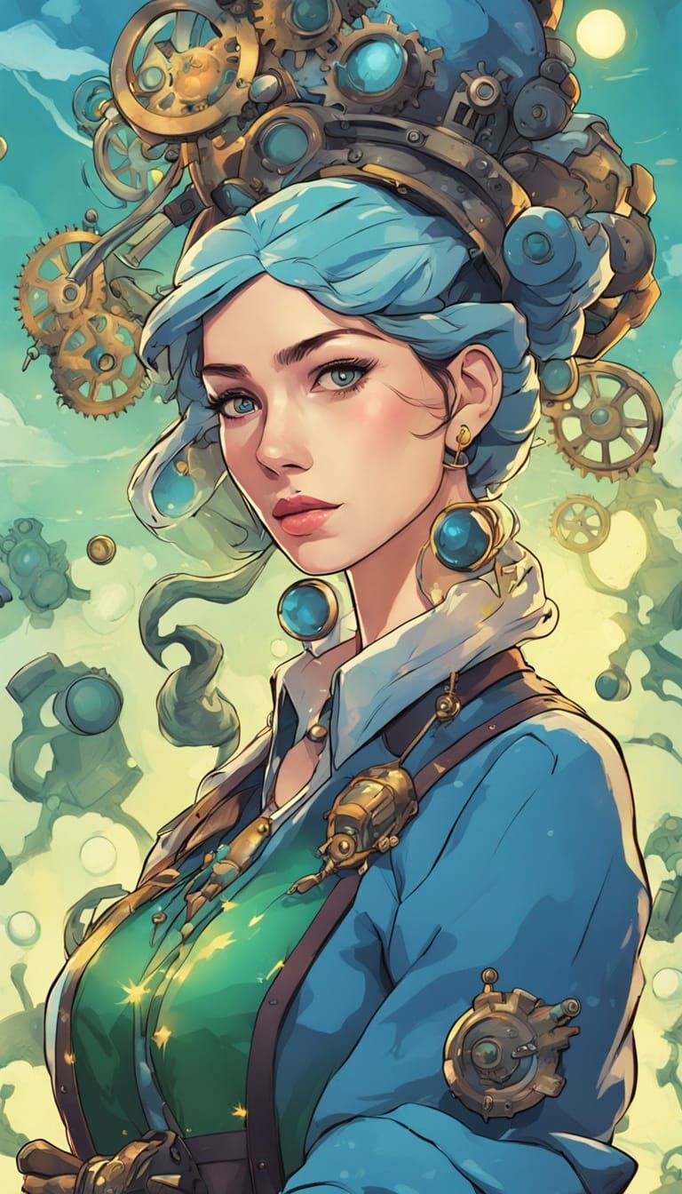 Steampunk Woman with Heart-Shaped Gears