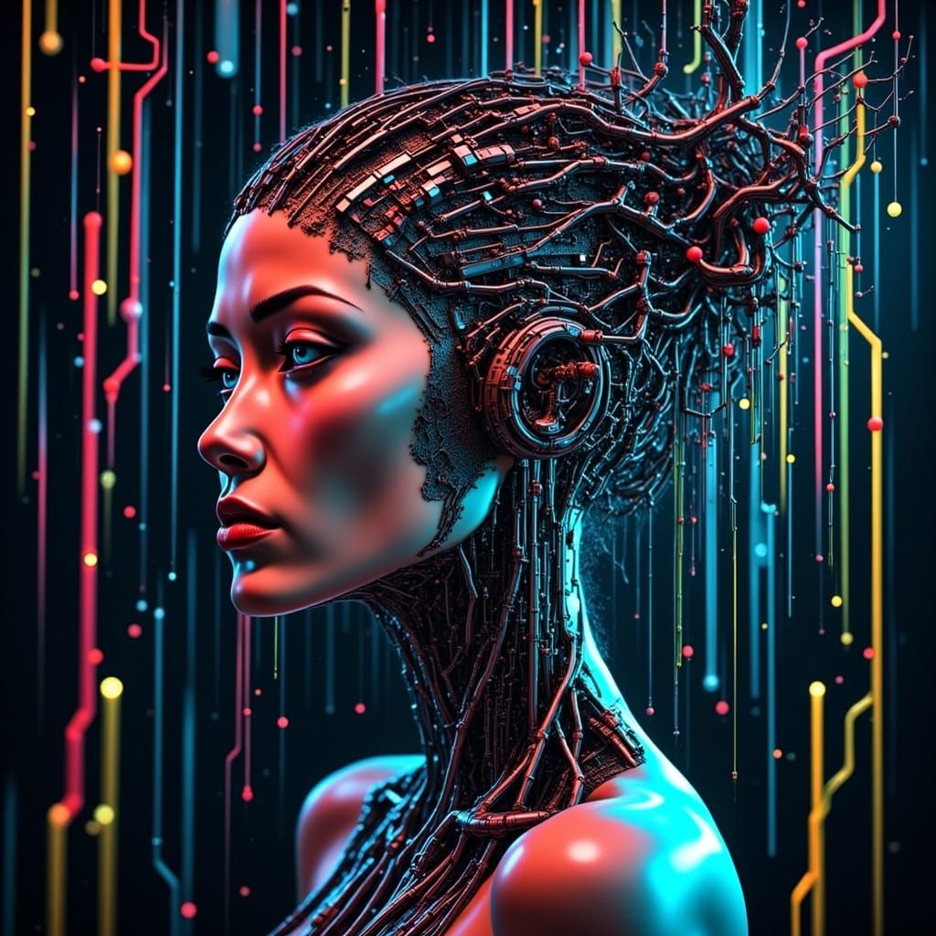 Glitch Art Asian Android Cyborg