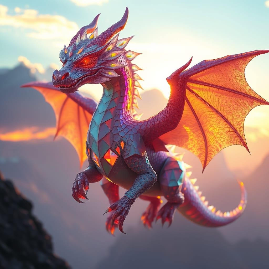 Crystal Dragon Soaring at Dawn: Ethereal Art
