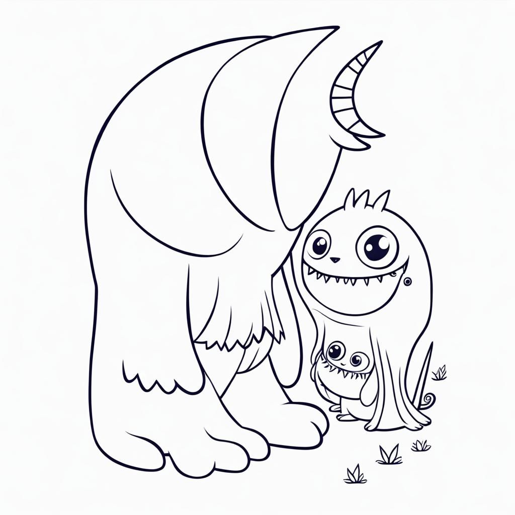 Cute Monster Patting Head: Abstract Art in Complementary Col...