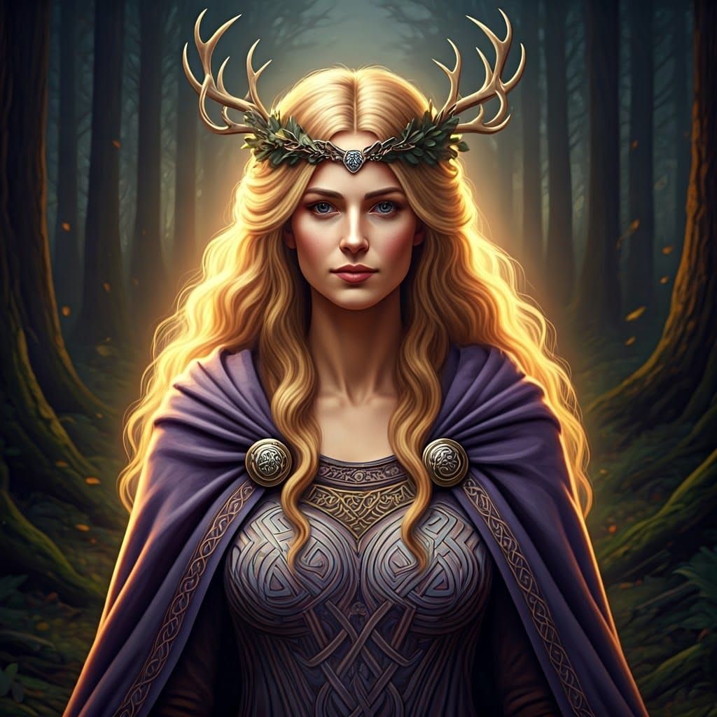 Celtic Goddess Inciona in Forest, Digital Art