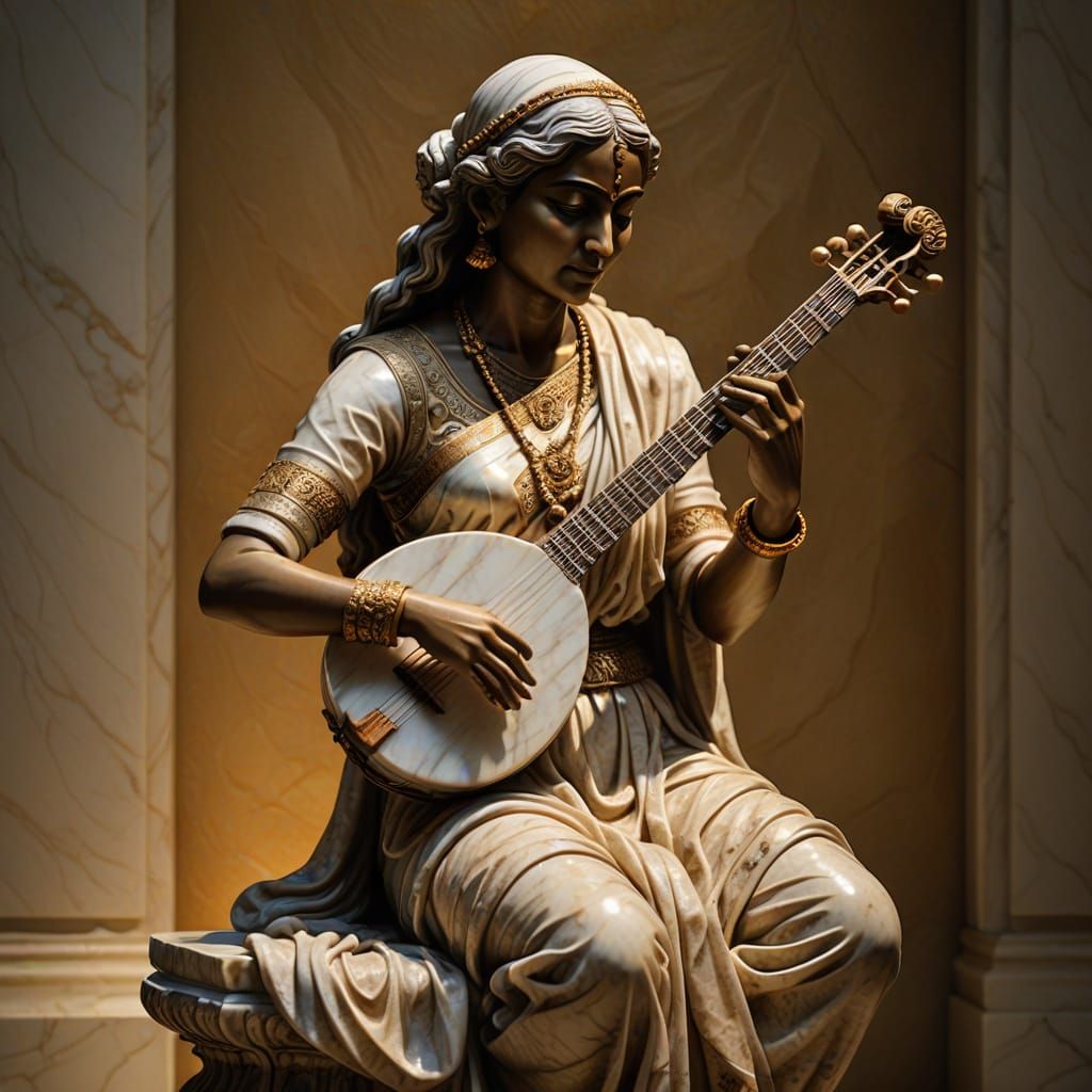 Baroque Marble Sculpture of Indian Musician