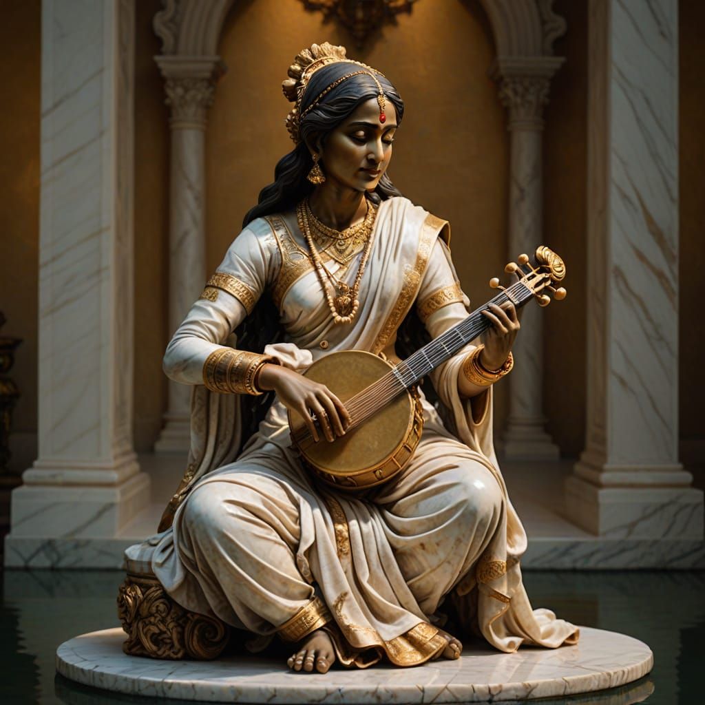 Baroque Marble Sculpture of Indian Musician