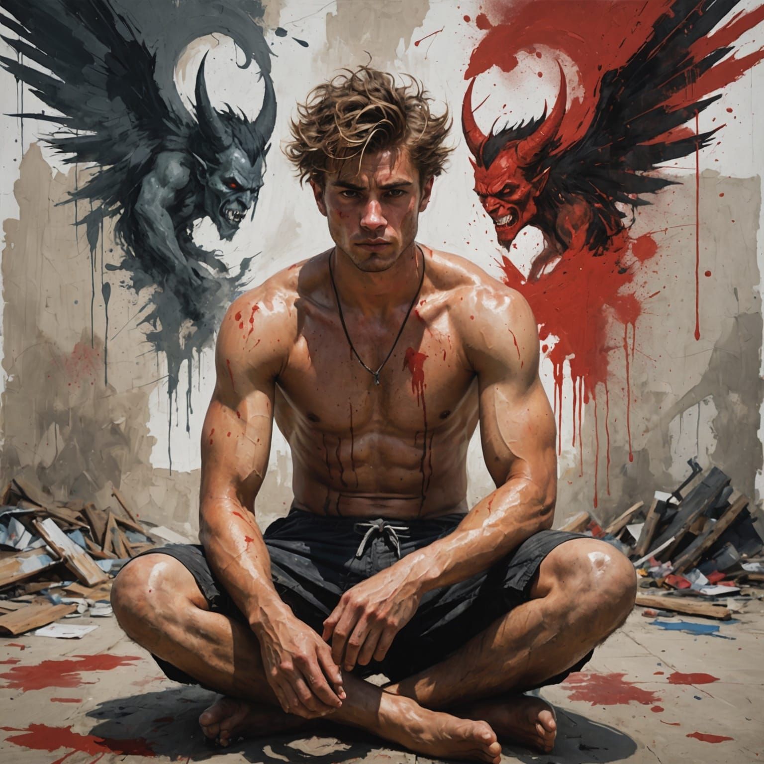 Good vs Evil Struggle in Digital Painting