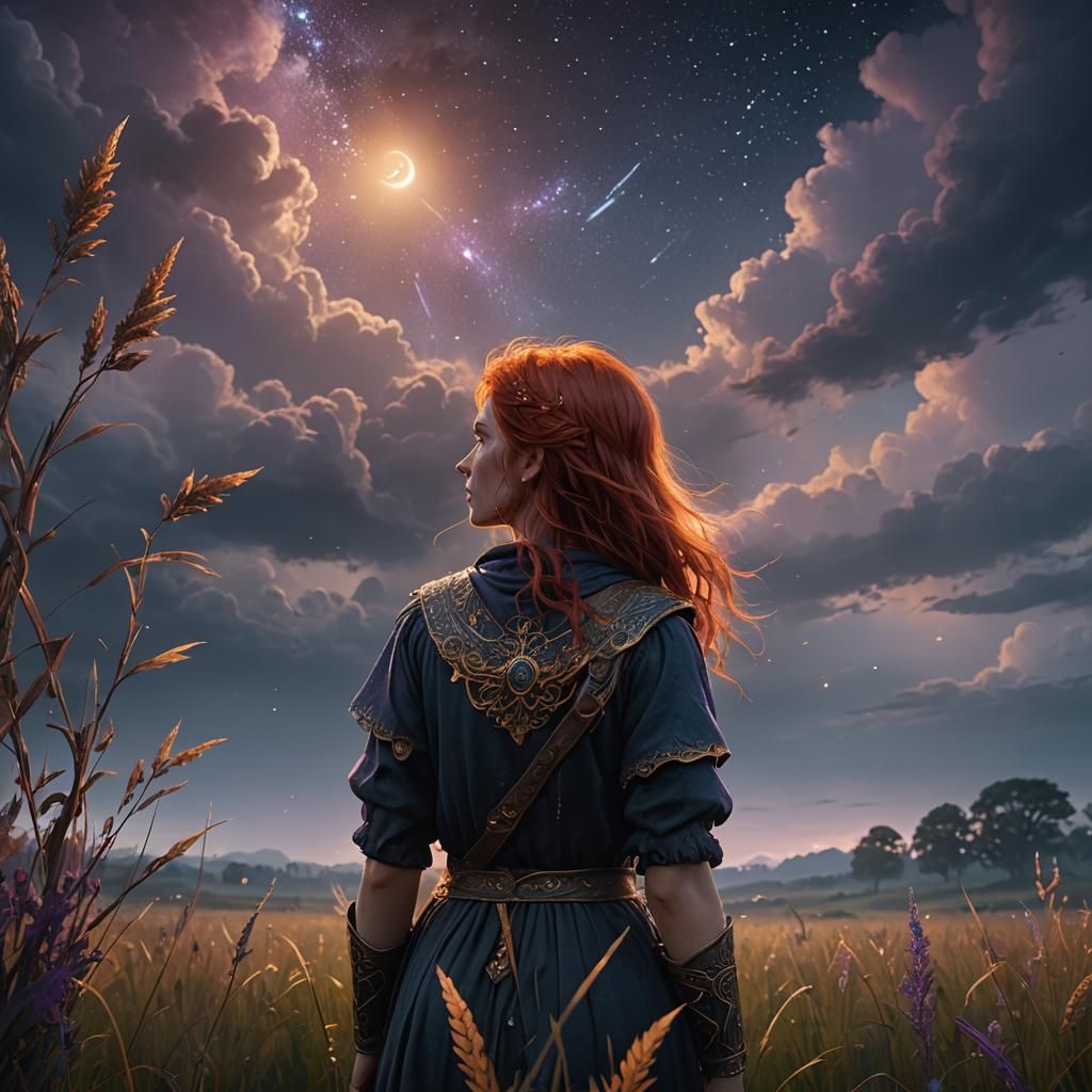 Woman in Field of Stars: Dreamy Surreal Art