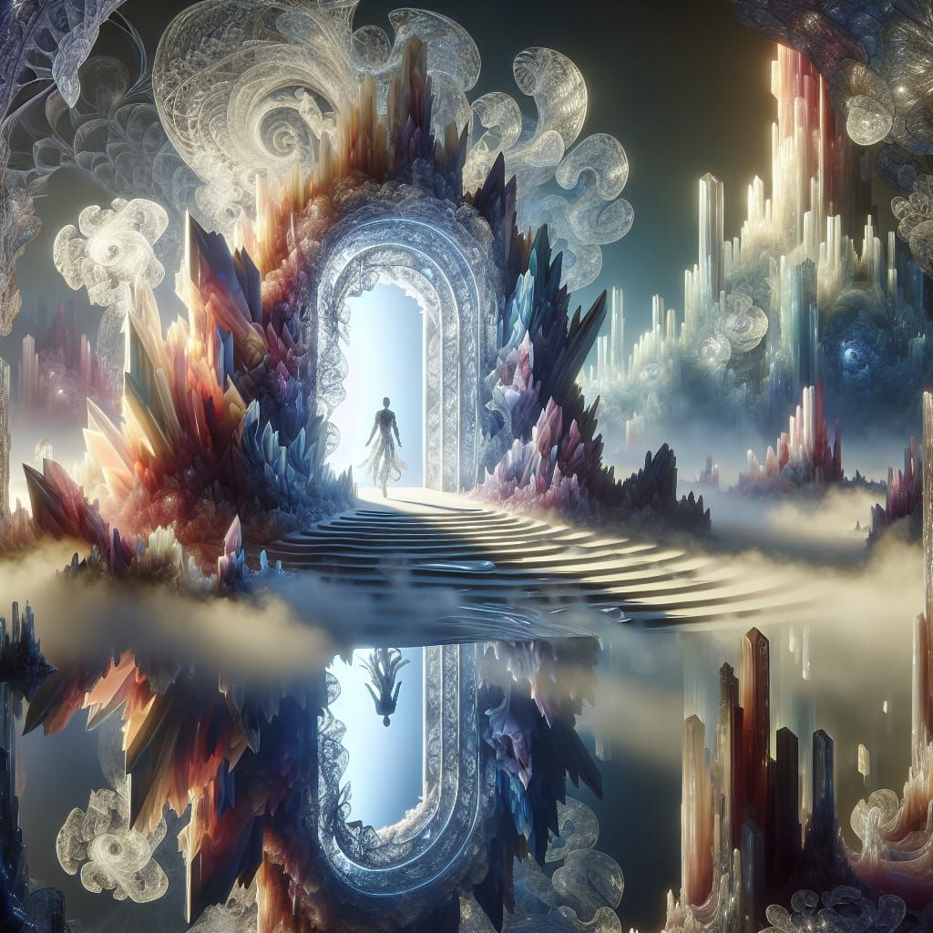 Ethereal Entity Enters Alien World in Cubist Style
