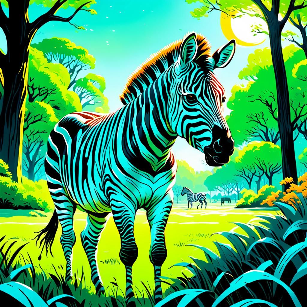Zebra Grazing in Central Park: Comic Book Art