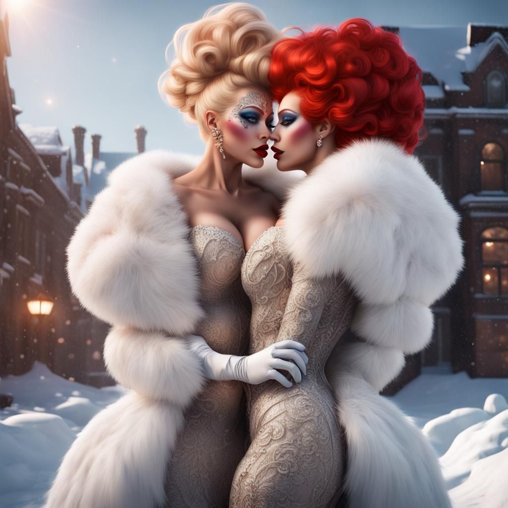 Campy Drag Queens Building a Snowman, Detailed Matte Paintin...