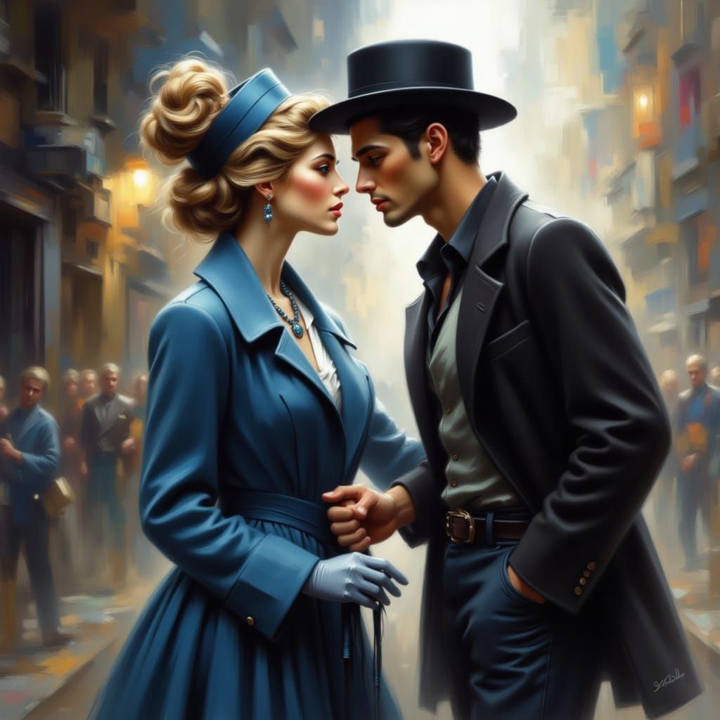 Vintage Woman Kisses Future Man in Cinematic Split Screen