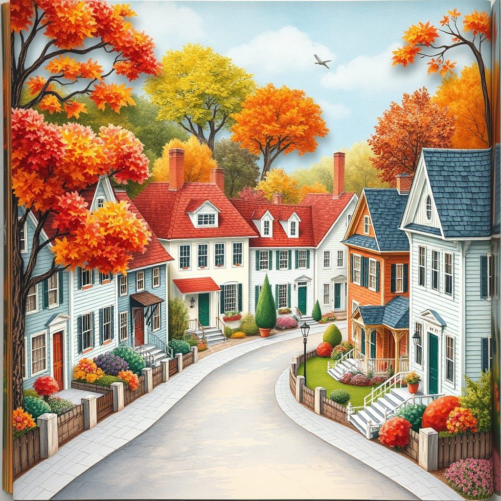Charming New England Town in Pop-Up Book Style