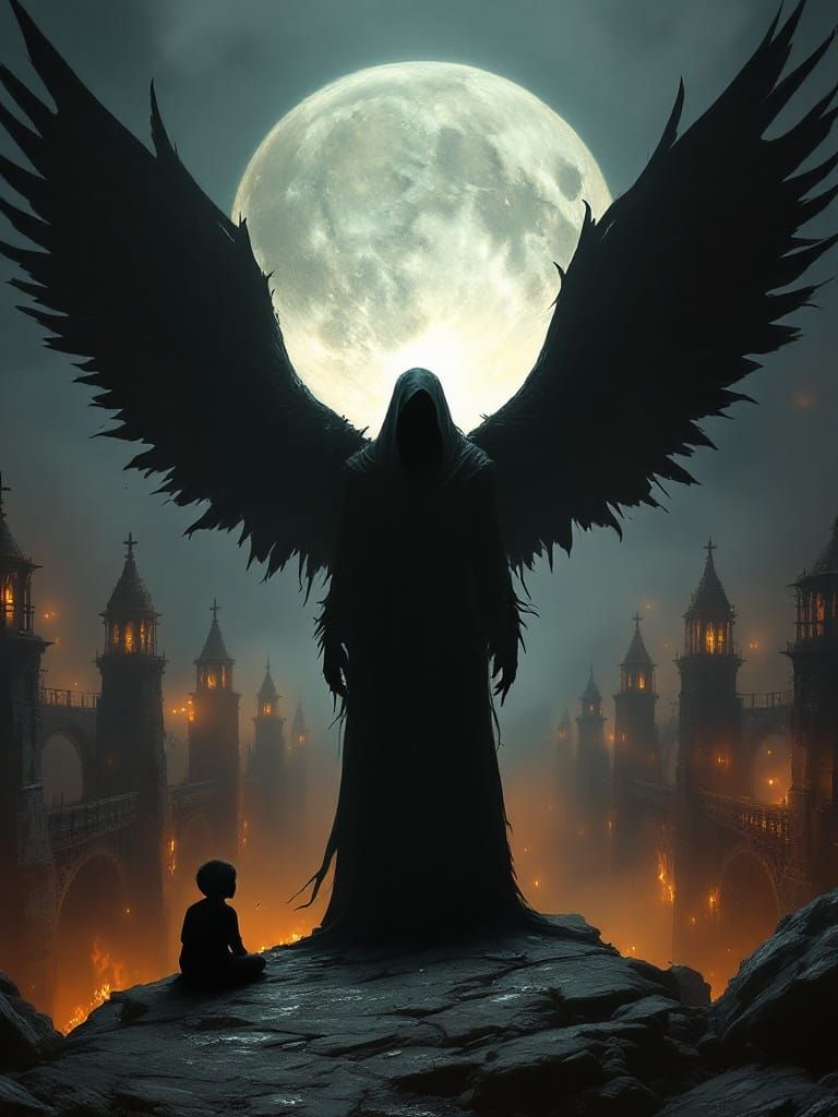 Solemn Death's Messenger in Dark, Gothic Landscape