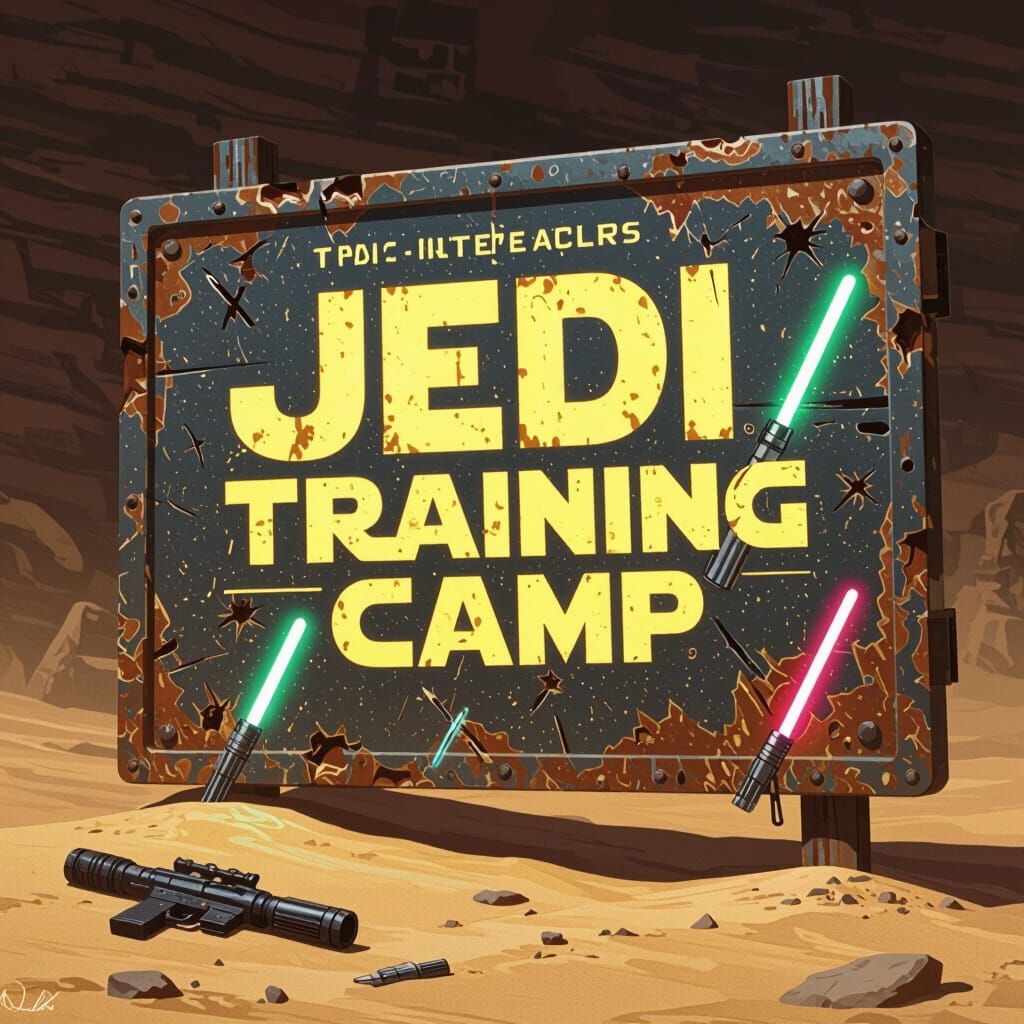 Weathered Jedi Training Camp Sign in Galactic Font