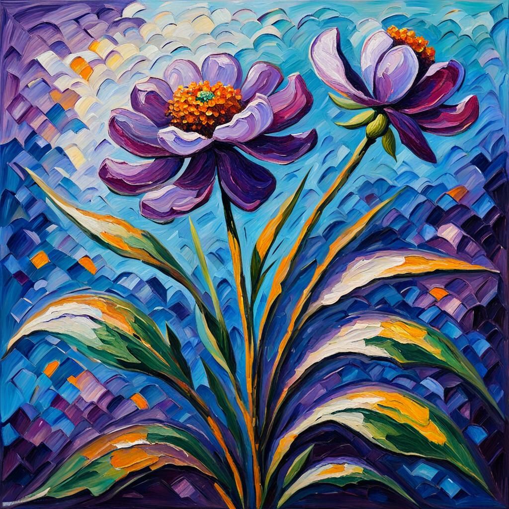 Purple Flower in Expressionist Impasto Style