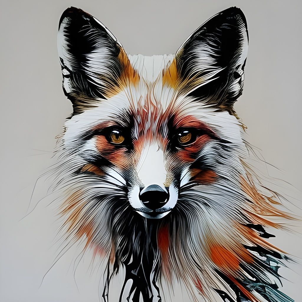 Hyper Realistic Fox Portrait in Inkblot Style
