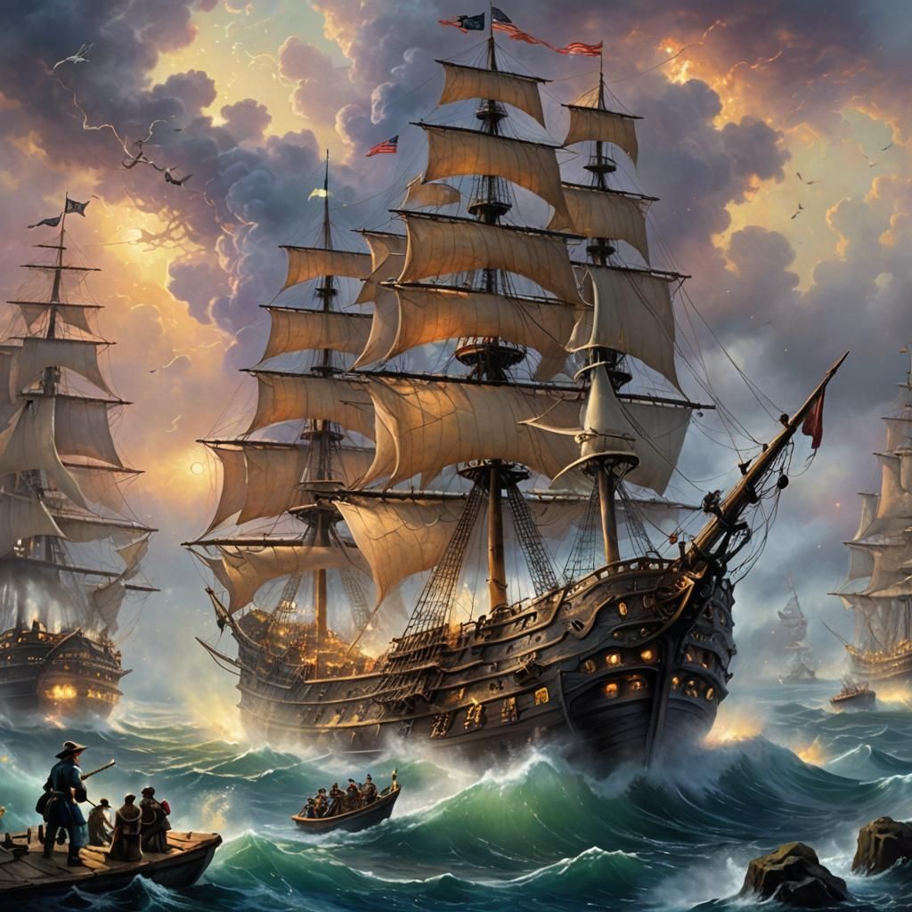 Kraken Attacks Pirate Ship in Ethereal Fantasy