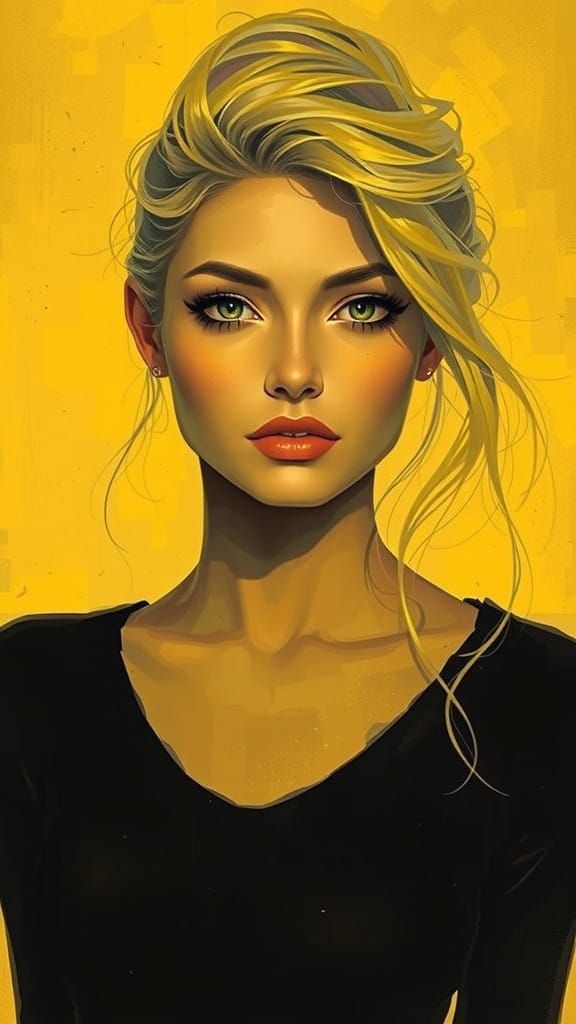 Digital Portrait of a Woman in Elegant Updo, High Cheekbones...