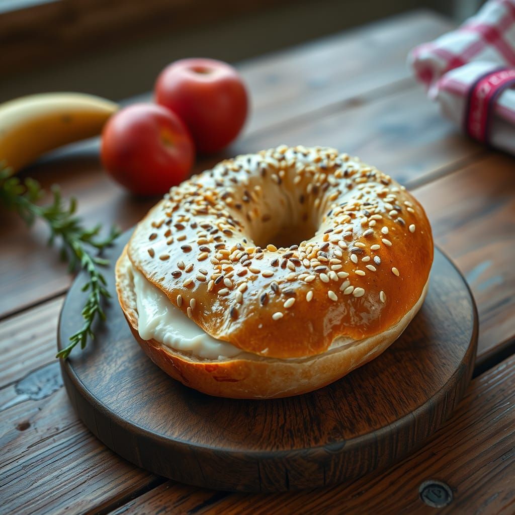 Toasted Bagel with Cream Cheese Still Life