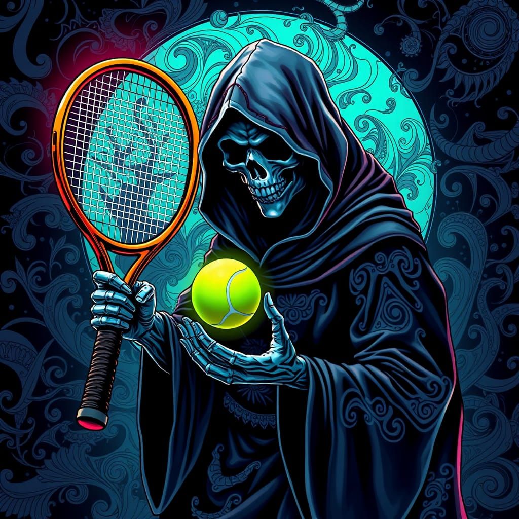 the Grim Reaper plays tennis