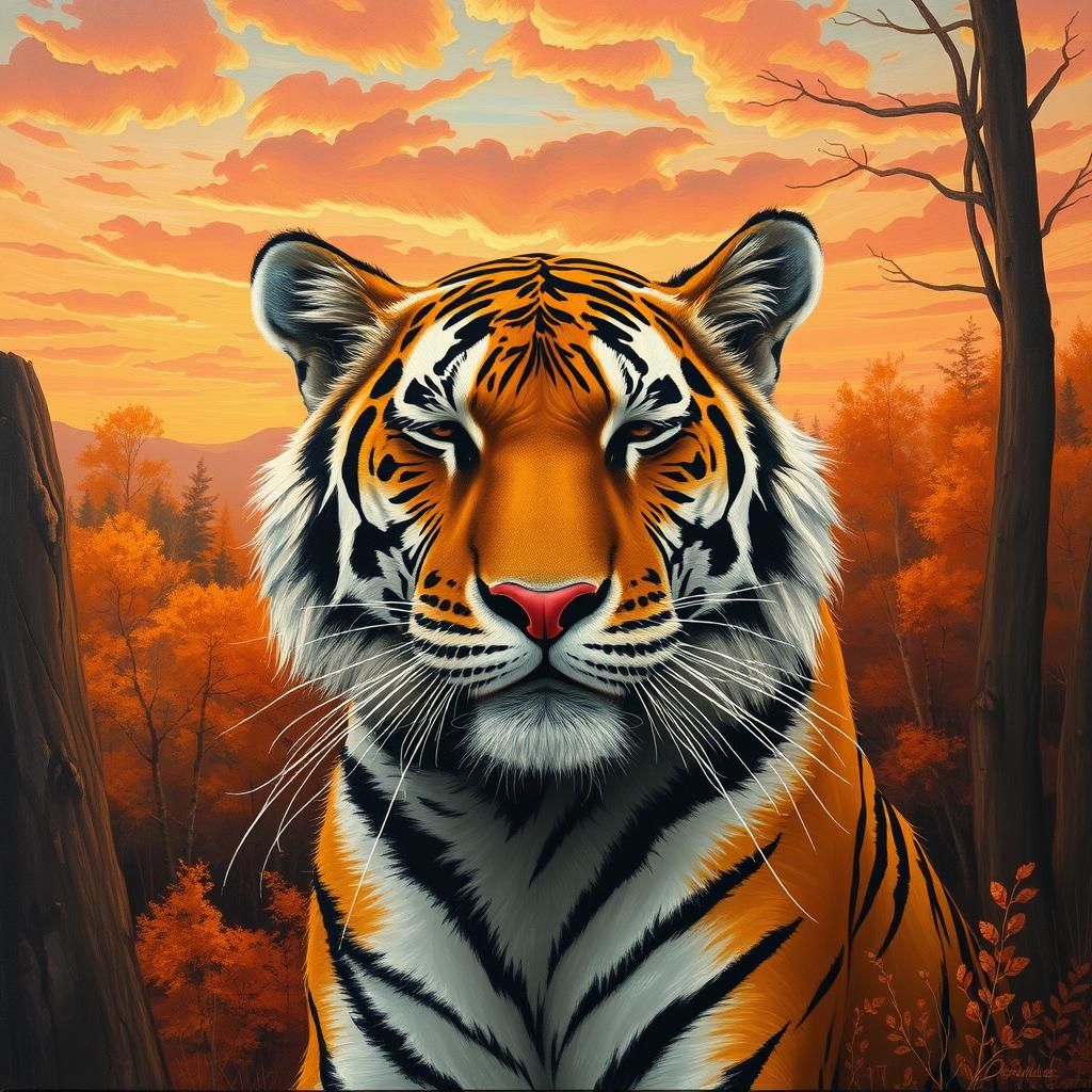 Serene tiger with delicate whiskers, slender nose, and gentl...