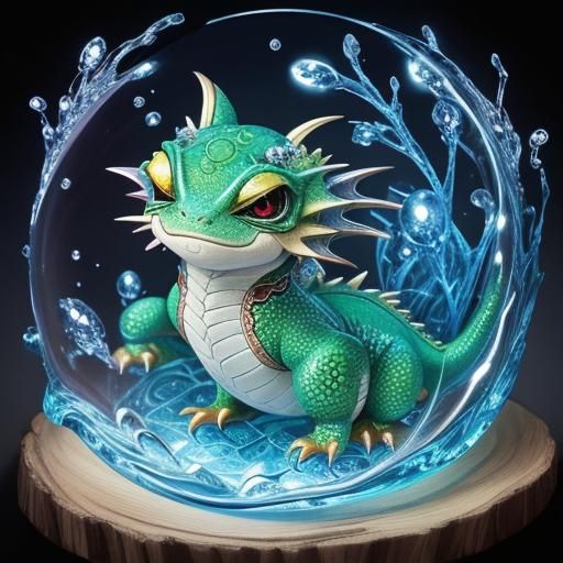 Chibi Kawaii Baby Water Dragon in Anime Style