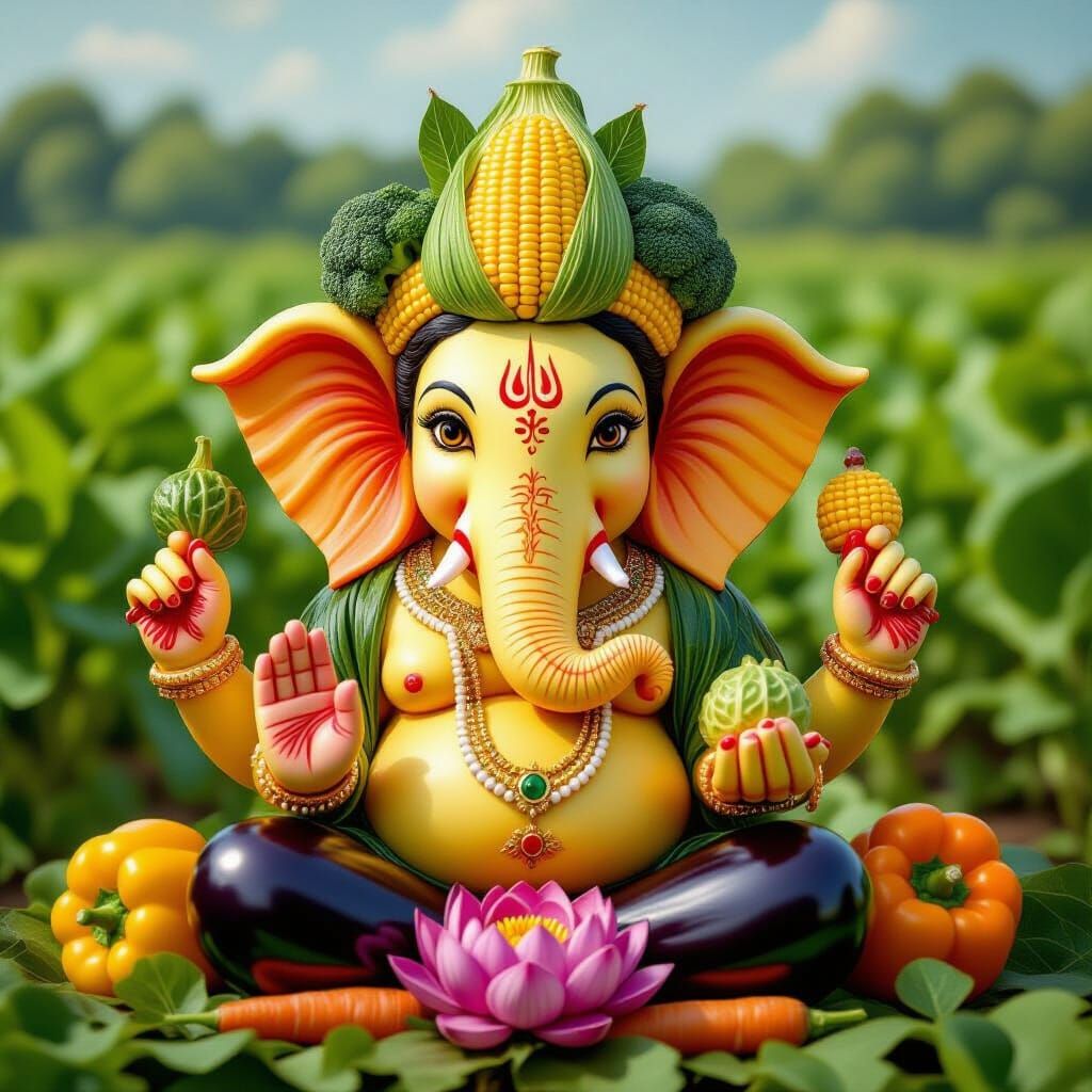 Lord Ganesha Vegetable Sculpture in Still-Life Style