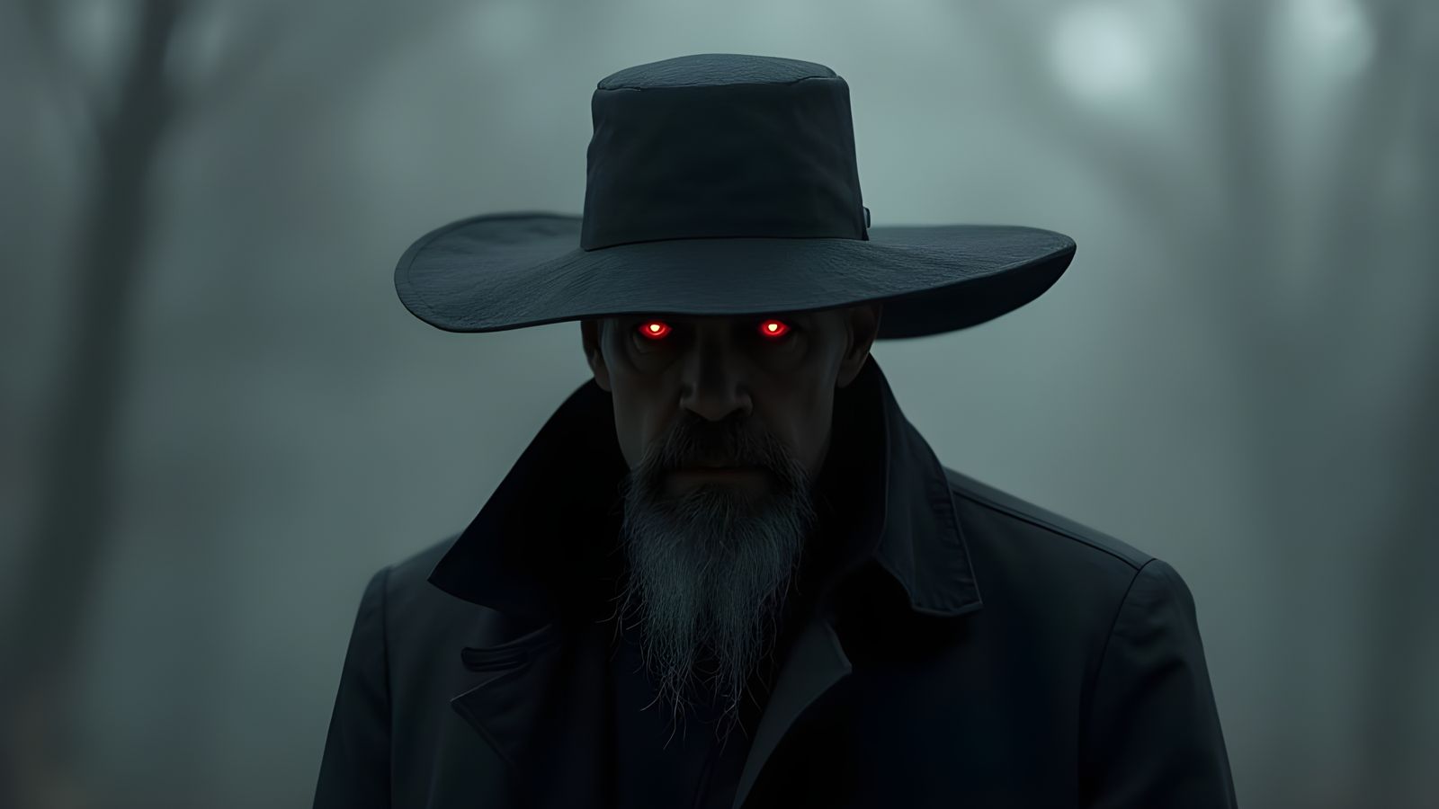 Shadowy Figure with Glowing Red Eyes