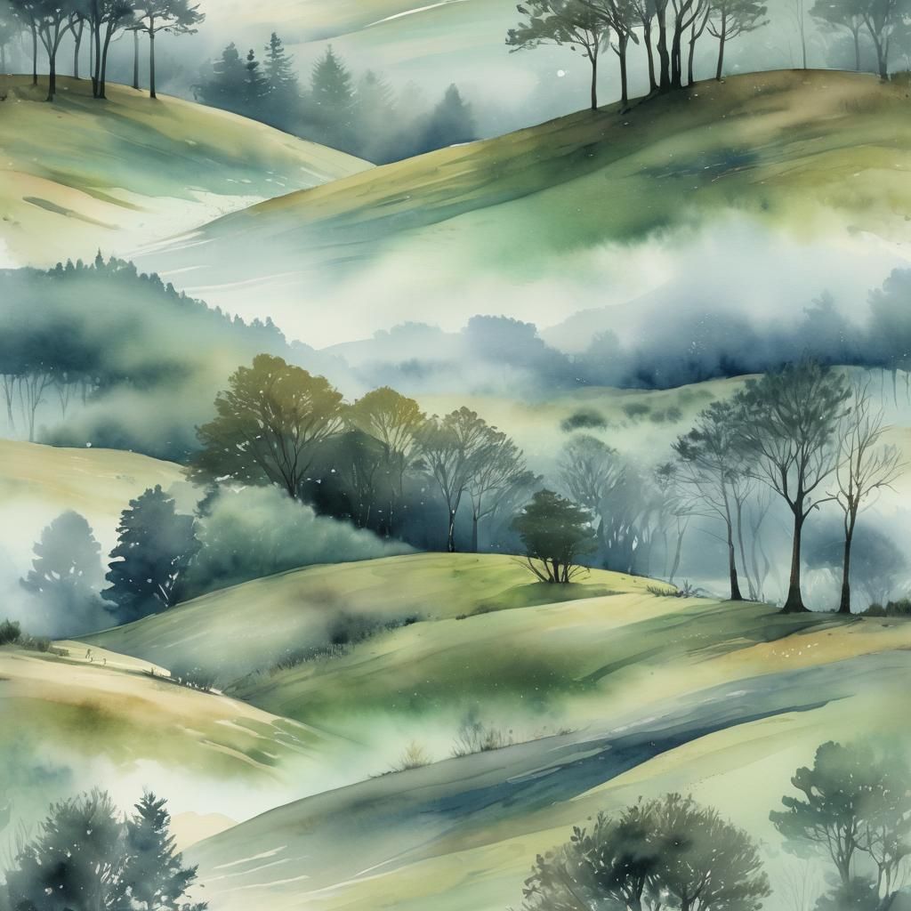 Misty Moorland: A Watercolor Landscape Painting