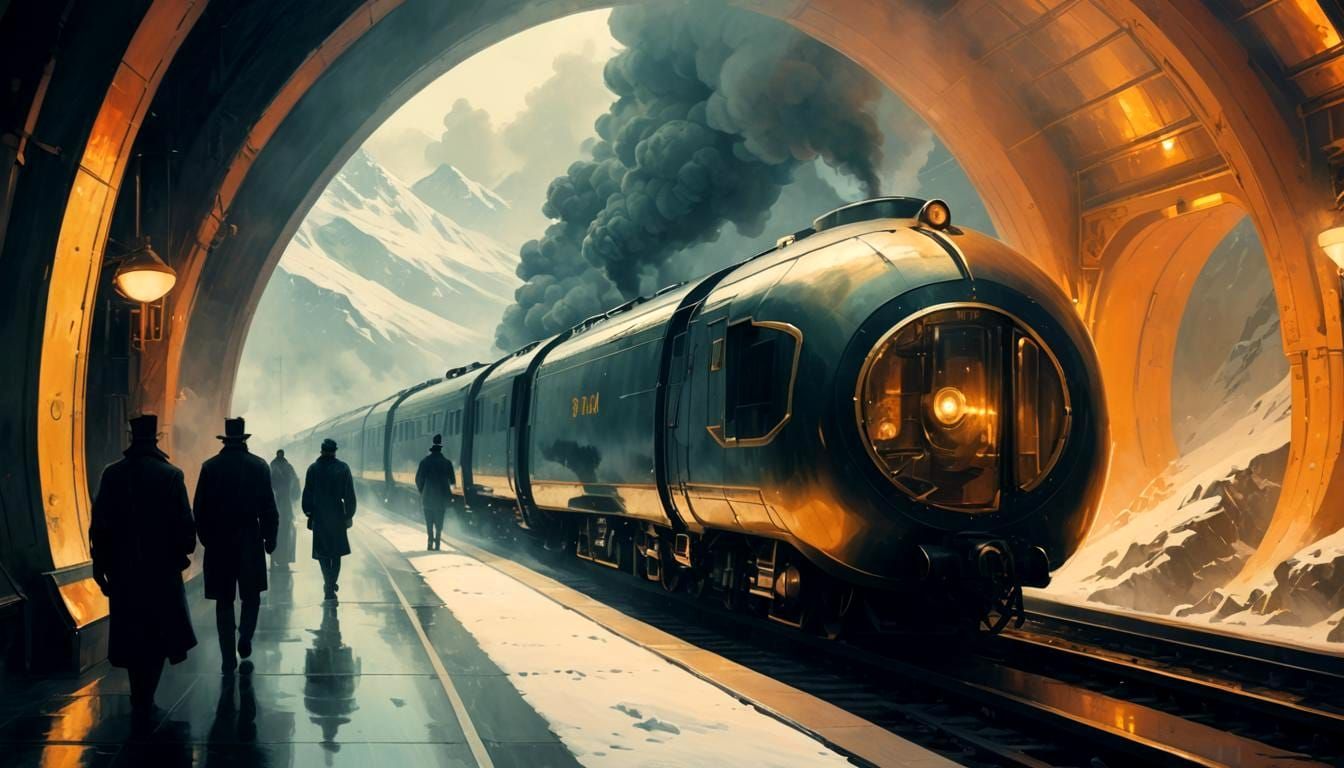 Futuristic Train Arriving at Underground Station