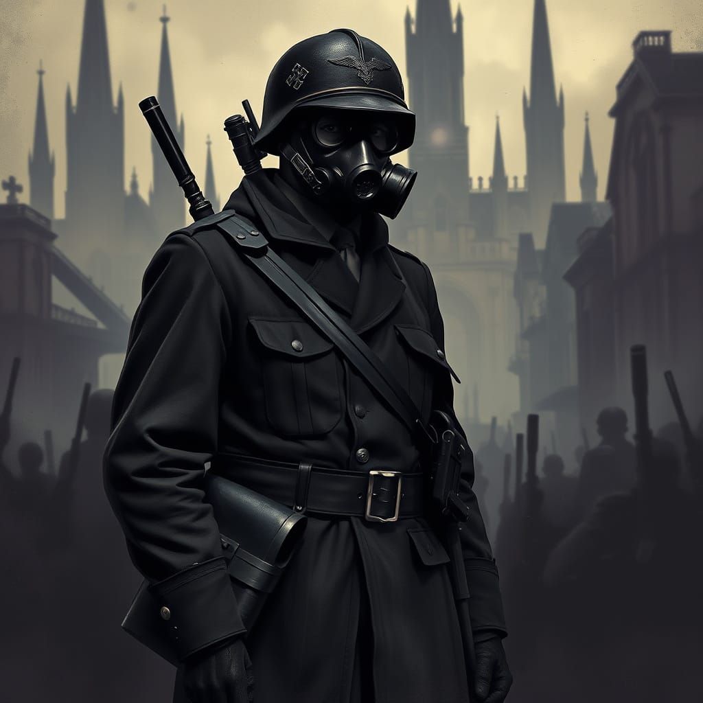 Prussian Soldier in Dark Fantasy Trenches