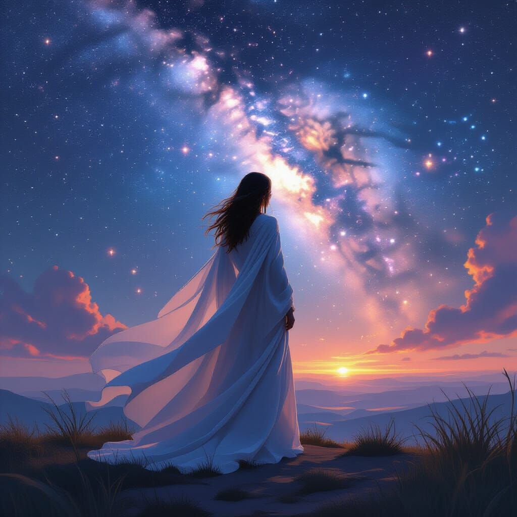 Celestial Goddess Enveloped in a Pastel Galaxy