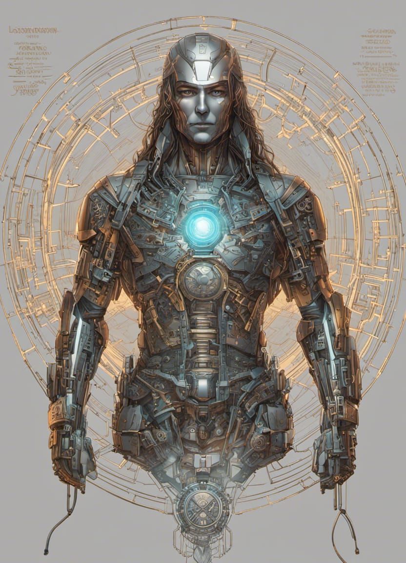 Vitruvian Cyborg in Cyberpunk Style