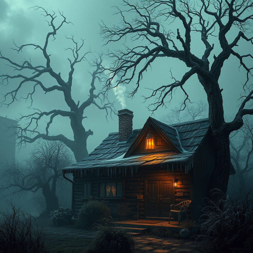 Rustic Cottage in Dark Surrealist Style