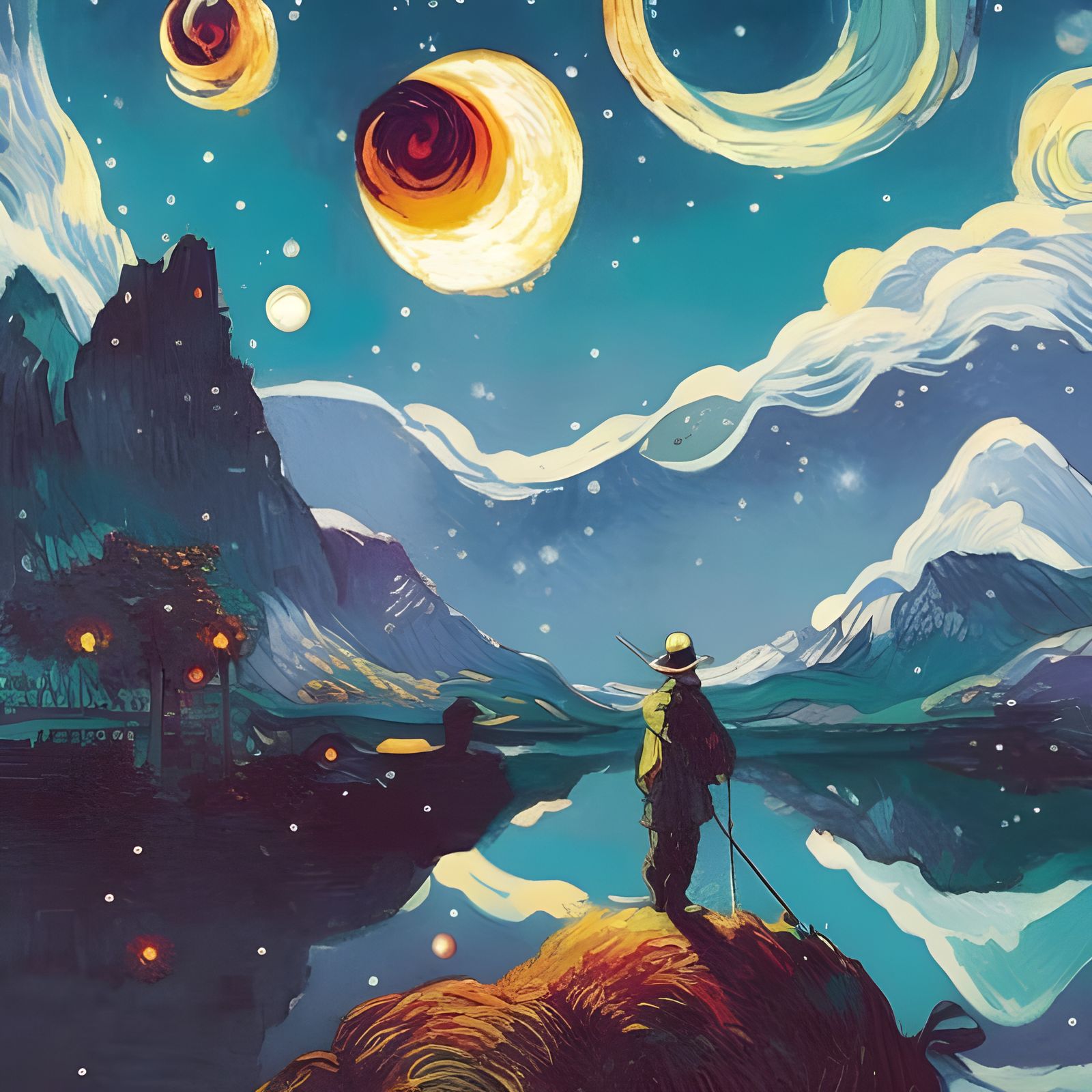 Starry Night in Anime Key Visual Style