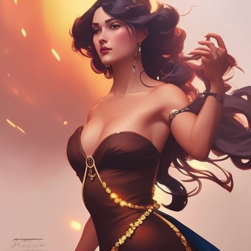 Korean Woman Portrait in Hyperdetailed Art Nouveau Style
