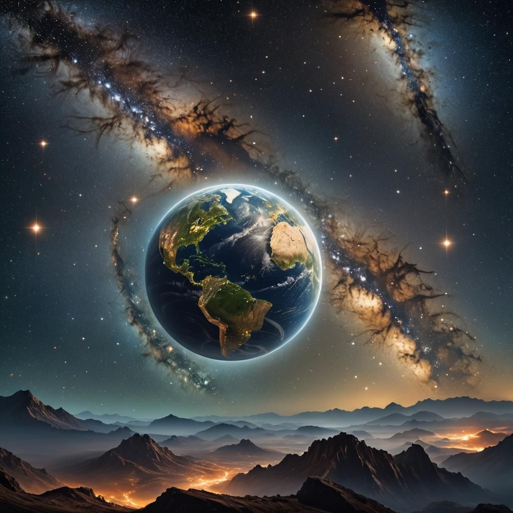 Magical Earth with Flowing Dust and Twinkling Stars