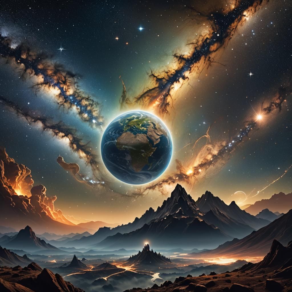 Dreamy Earth with Flowing Magic Dust in Space