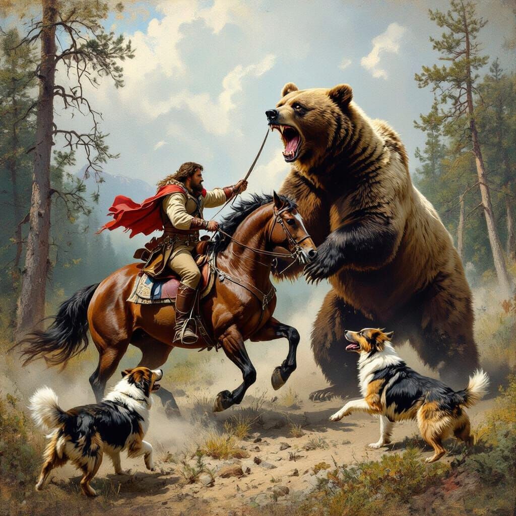 Dramatic Bear Battle in Forest Landscape