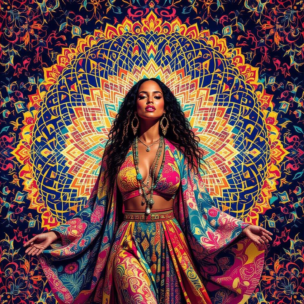 Alicia Keys in Psychedelic Kaleidoscope Art