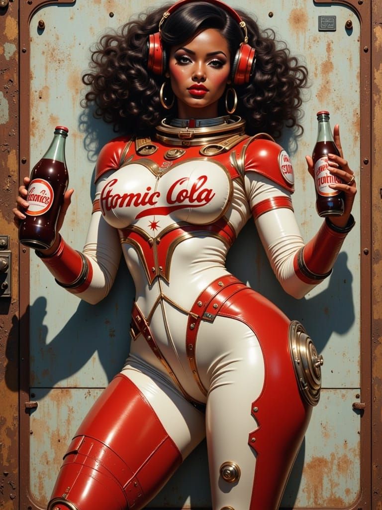 Confident Retro-Futuristic Space Suit Pin-Up in a Post-Apoca...